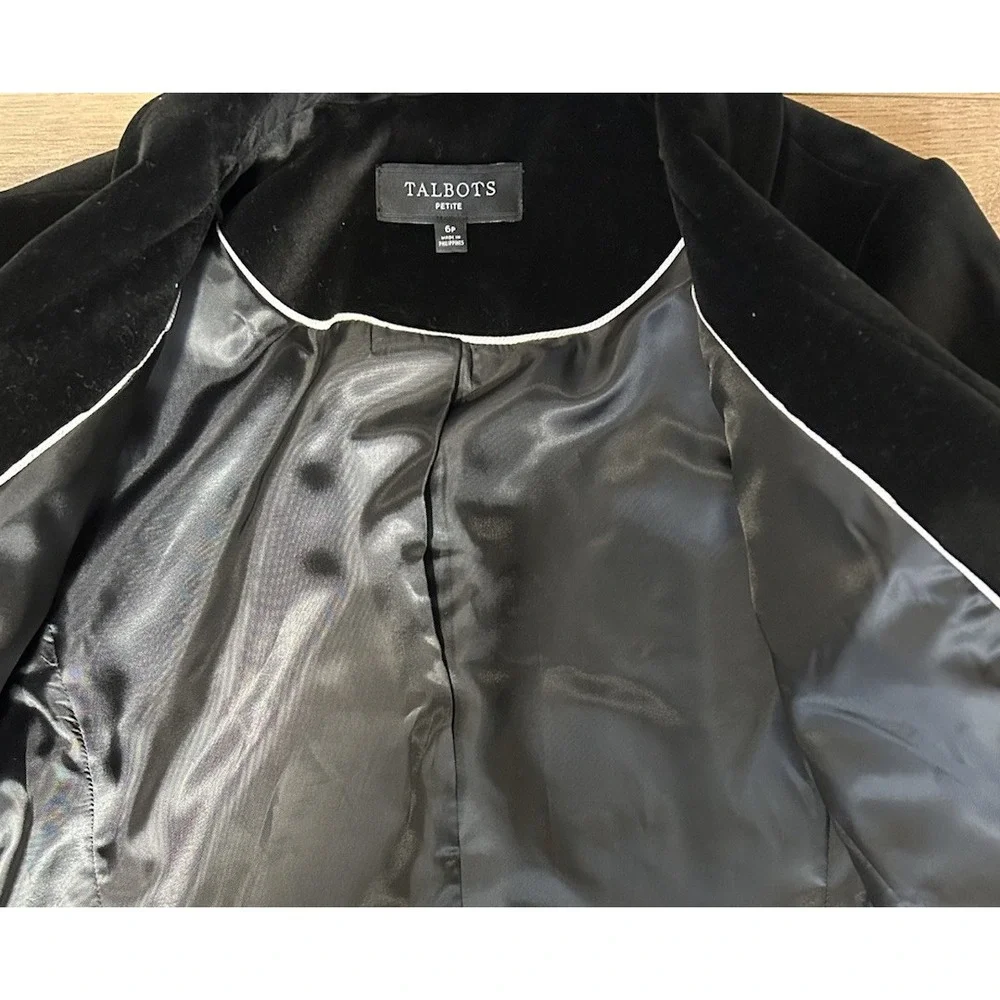 Talbots Black Velvet Blazer Collar Single Button Classic‎ Business Casual 6P